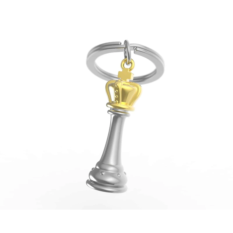 Porte clé - Roi Pièce échecs argentée et dorée - Porte clé - Roi Pièce échecs argentée et dorée