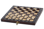 TABLERO ESCOLAR DE MADERA (28x28cm) - Ajedrez + Damas + BACKGAMMON