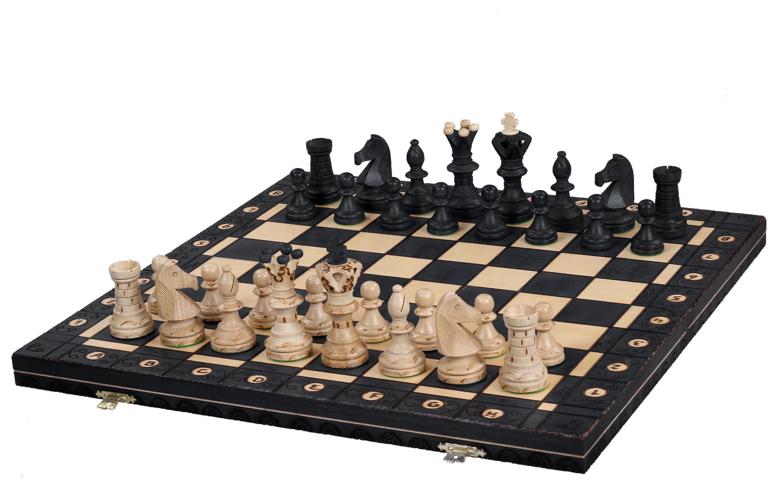 GRAN AJEDREZ NEGRO (54x54cm) - juego de ajedrez de madera con tablero quemado - GRAN AJEDREZ NEGRO (54x54cm) - juego de ajedrez de madera con tablero quemado