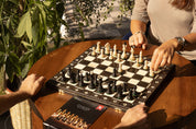 Juego de ajedrez de madera SENATOR 42×42 cm — piezas talladas, negras (rey de 80 mm, con notación, plegable)