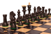 Juego de ajedrez de madera SENATOR 42×42 cm — piezas talladas, negras (rey de 80 mm, con notación, plegable)