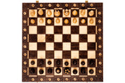 Juego de ajedrez de madera SENATOR 42×42 cm — piezas talladas, negras (rey de 80 mm, con notación, plegable)