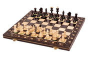 Juego de ajedrez de madera SENATOR 42×42 cm — piezas talladas, negras (rey de 80 mm, con notación, plegable)