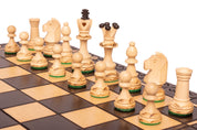 Juego de ajedrez de madera SENATOR 42×42 cm — piezas talladas, negras (rey de 80 mm, con notación, plegable)