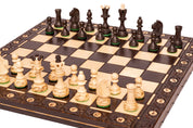 Juego de ajedrez de madera SENATOR 42×42 cm — piezas talladas, negras (rey de 80 mm, con notación, plegable)