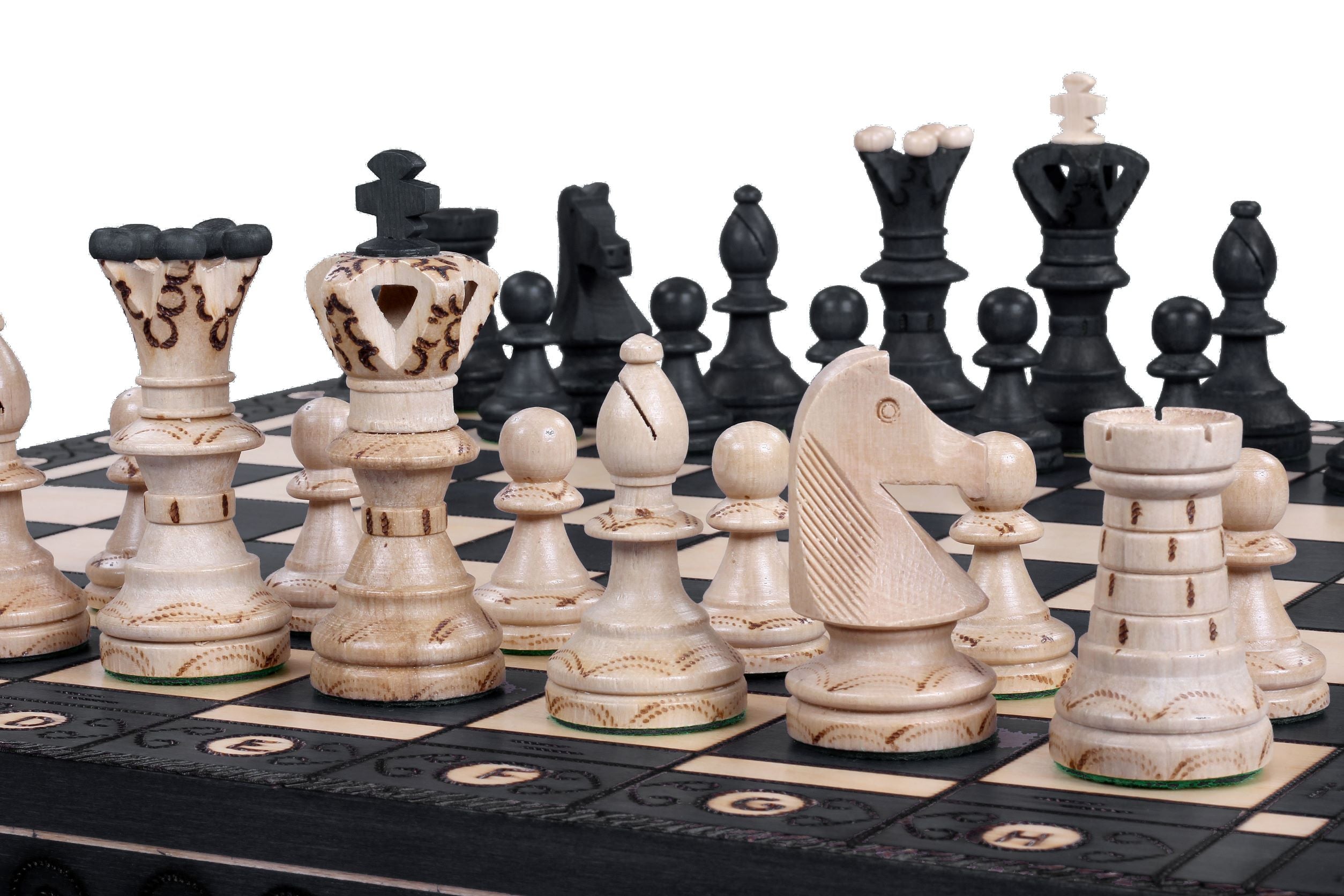GRAN AJEDREZ NEGRO (54x54cm) - juego de ajedrez de madera con tablero quemado - GRAN AJEDREZ NEGRO (54x54cm) - juego de ajedrez de madera con tablero quemado