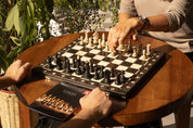 Juego de ajedrez de madera SENATOR 42×42 cm — piezas talladas, negras (rey de 80 mm, con notación, plegable)